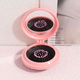 2-in-1 Folding Air Cushion Mini Comb With Mirror; Round Compact Massage Comb For Purse (Color: pink)