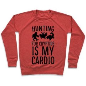 HUNTING FOR CRYPTIDS IS MY CARDIO CREWNECK SWEATSHIRT (Size-Color: large-Heathered Red, Style: Crewneck Sweatshirt)