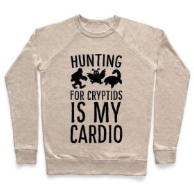 HUNTING FOR CRYPTIDS IS MY CARDIO CREWNECK SWEATSHIRT (Size-Color: x-large-Heathered Oatmeal, Style: Crewneck Sweatshirt)