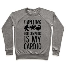 HUNTING FOR CRYPTIDS IS MY CARDIO CREWNECK SWEATSHIRT (Size-Color: 2x-large-Heathered Gray, Style: Crewneck Sweatshirt)