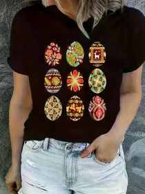 Pysanky Easter Egg Happy Easter Day Egg Hunting T-Shirt, Women Graphic T Shirts (Color: Black, size: XL)