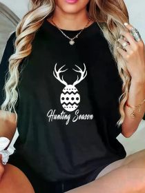 Women's Easter Egg Hunting Season T-Shirt - Soft Crew Neck Short Sleeve Graphic Tee with Deer Antlers Design (Color: Black, size: M)