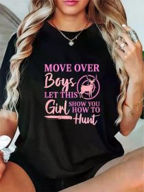 Women's Funny Deer Hunting Graphic T-Shirt - "Move Over Boys" Design (Color: Black, size: XXL)