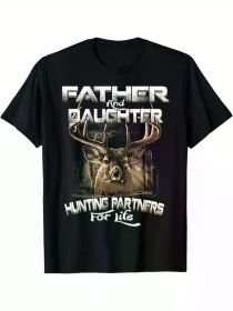 Father and Daughter Hunting Partners for Life Deer Hunter T-Shirt Summer Comfortable Casual Short Sleeve T-Shirt (Color: Black, size: XXXL)
