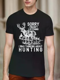Men's Comfortable Cotton Hunting T-shirt - Fun Deer Hunter Design, Short Sleeve, Round Neck, Casual Summer T-shirt (Color: Black, size: XXL)